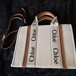 Cream and Brown Tote with Crossbody Strap